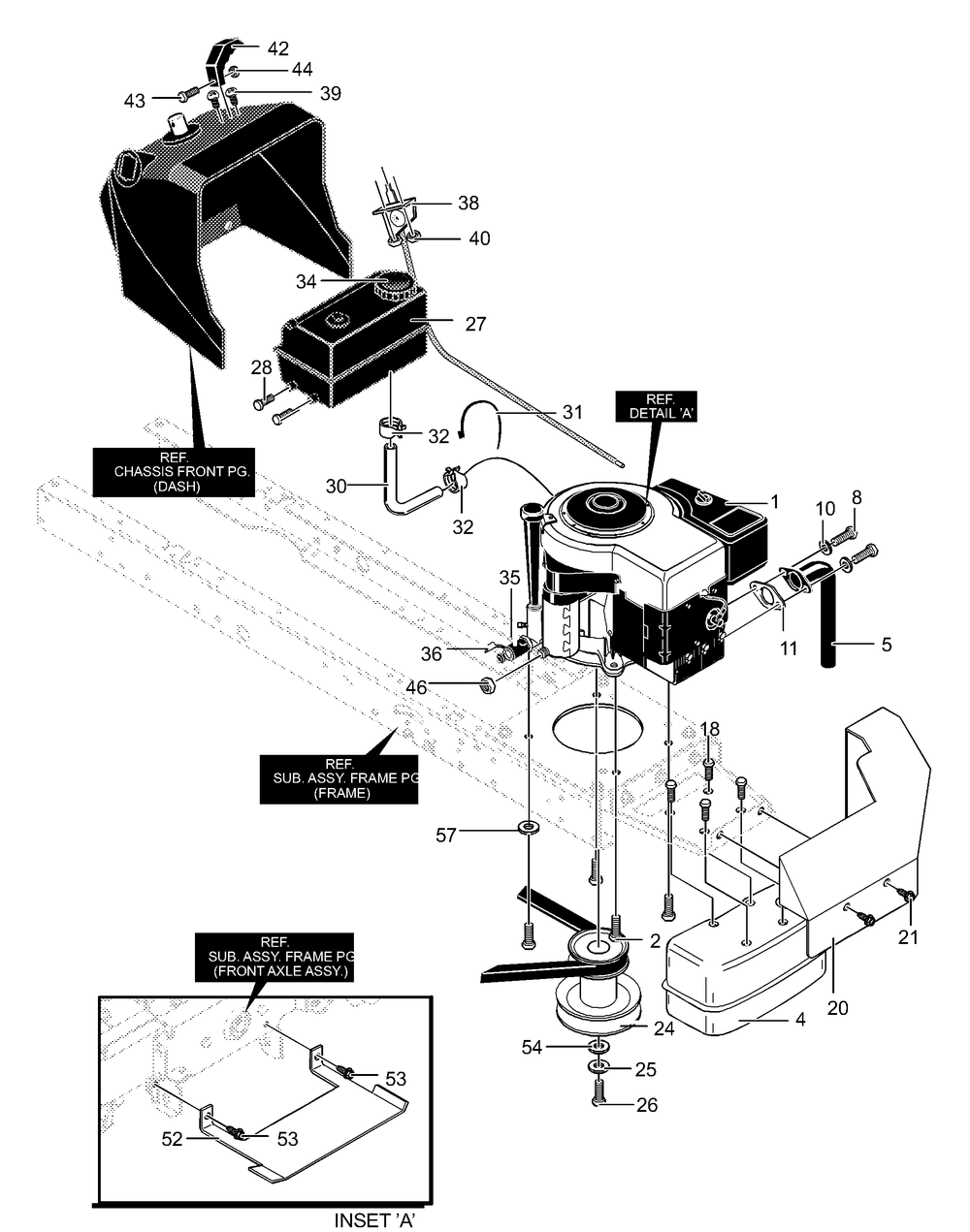 Engine And Control Assembly Diagram and Parts List for 40318X50C 2001 Briggs and Stratton Lawn Tractor